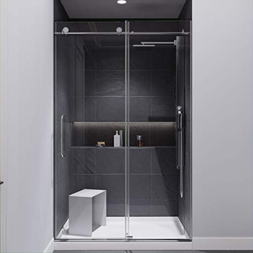 דלת מקלחת ללא מסגרת 76 x 48 אינץ '| כרום מלוטש | גברת ערכת מקלחת שלמה | לוח זכוכית הזזה דוחה מים + חלקי